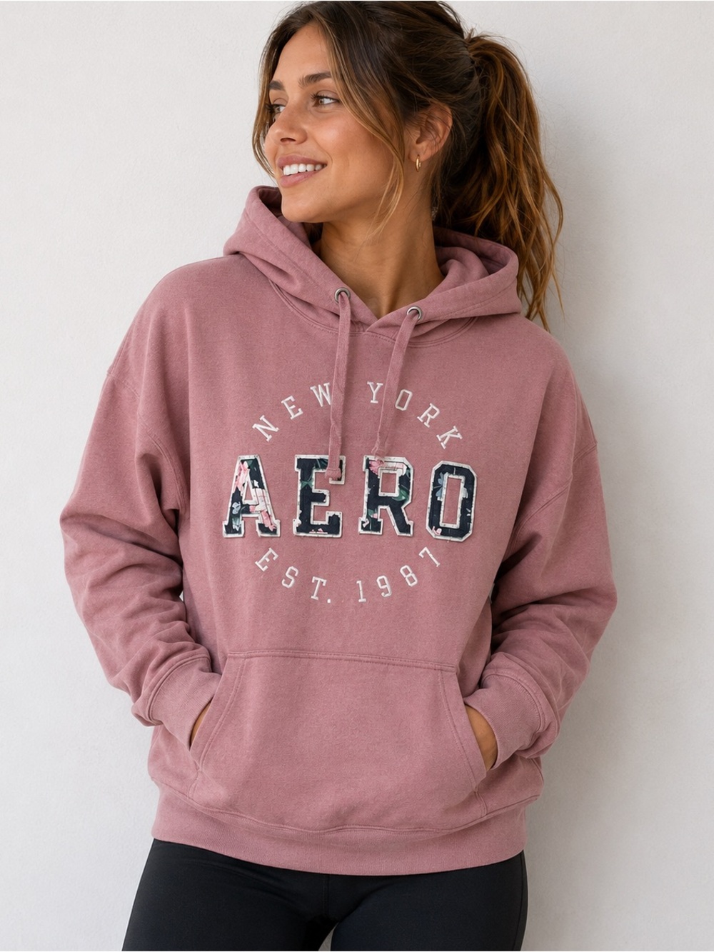 Aéropostale Aero Pink Logo Graphic Fleece Pullover Hoodie w/ Pockets Women XL